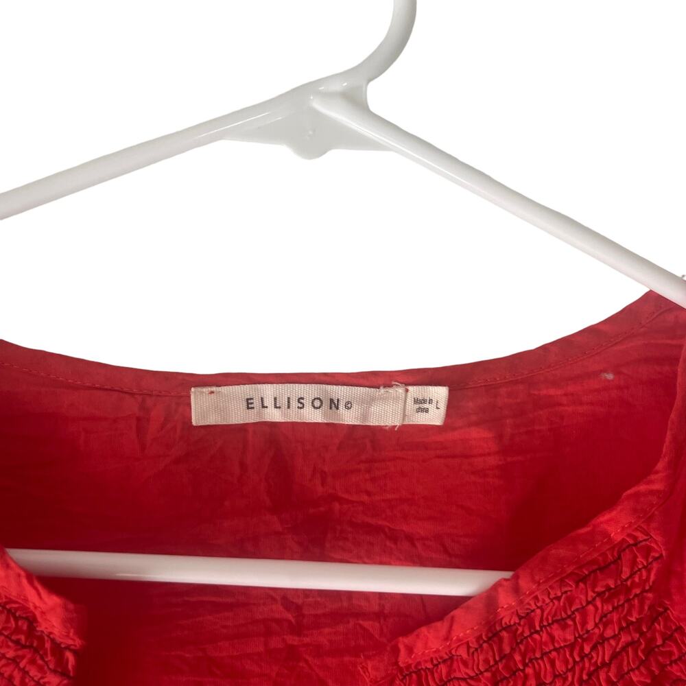 Ellison Women's Size Large Red Embroidered Ruffled Sleeves Blouse‎ - Picture 7 of 10
